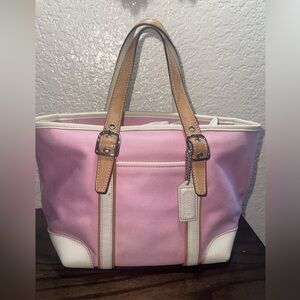 Vintage Coach Mini Pink Canvas Tote Bag White Leather Trim Y2K | Style 7741